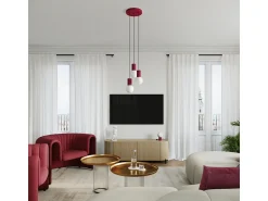 Sollux Lighting Lámpara Suspendida^Lámpara Colgante Halo Moderno De Aluminio/Vidrio - 3 Fuentes Luminosas - L.25 X A.125 Cm - Borgoña Rojo
