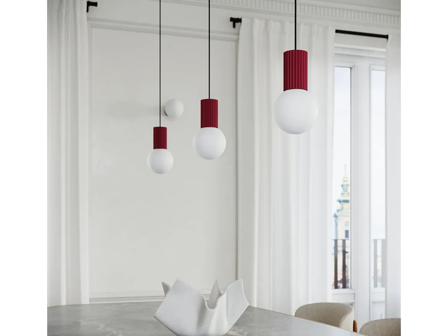 Sollux Lighting Lámpara Suspendida^Lámpara Colgante Halo Moderno De Aluminio/Vidrio - 3 Fuentes Luminosas - L.25 X A.125 Cm - Borgoña Rojo