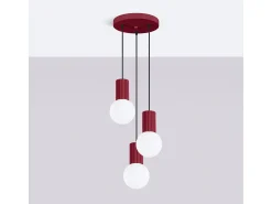 Sollux Lighting Lámpara Suspendida^Lámpara Colgante Halo Moderno De Aluminio/Vidrio - 3 Fuentes Luminosas - L.25 X A.125 Cm - Borgoña Rojo