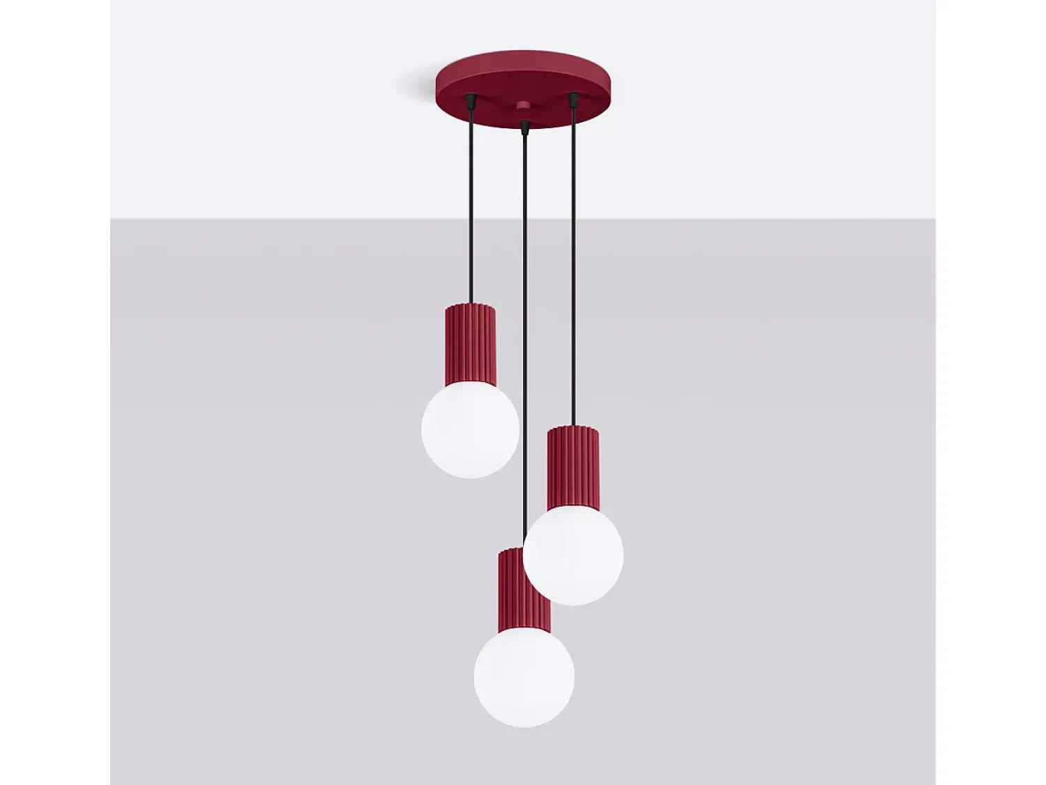 Sollux Lighting Lámpara Suspendida^Lámpara Colgante Halo Moderno De Aluminio/Vidrio - 3 Fuentes Luminosas - L.25 X A.125 Cm - Borgoña Rojo