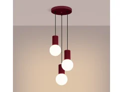 Sollux Lighting Lámpara Suspendida^Lámpara Colgante Halo Moderno De Aluminio/Vidrio - 3 Fuentes Luminosas - L.25 X A.125 Cm - Borgoña Rojo