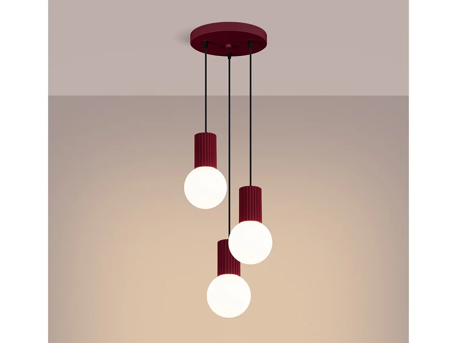 Sollux Lighting Lámpara Suspendida^Lámpara Colgante Halo Moderno De Aluminio/Vidrio - 3 Fuentes Luminosas - L.25 X A.125 Cm - Borgoña Rojo