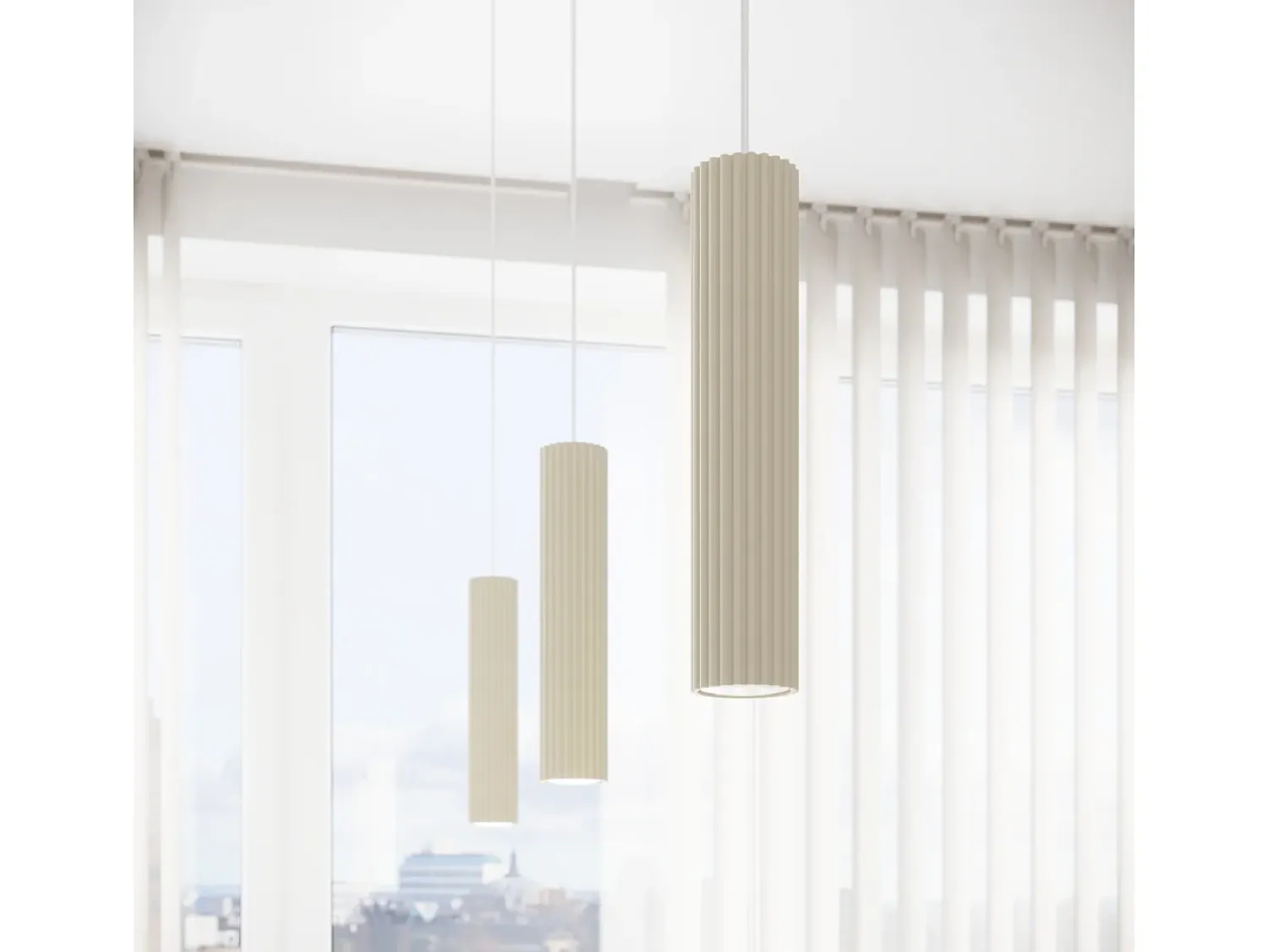 Best Sollux Lighting Lámpara Colgante Karbon Minimalista De Aluminio - 3 Fuentes Luminosas - L.45 X A.98 Cm - Beige