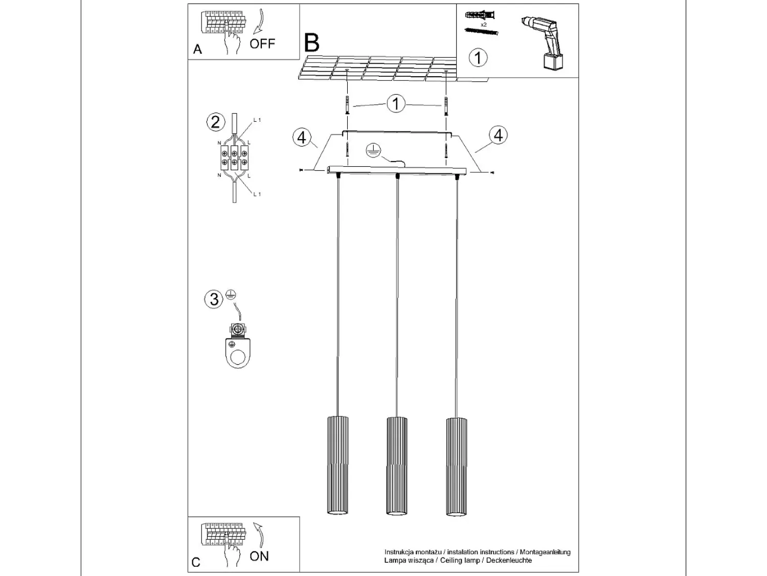 Best Sollux Lighting Lámpara Colgante Karbon Minimalista De Aluminio - 3 Fuentes Luminosas - L.45 X A.98 Cm - Beige
