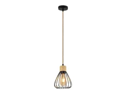 Clearance NETTLIFE Lámpara colgante para mesa de comedor, de metal , 1 llama, estilo retro industrial, madera, cuerda de cáñamo, E27 Negro