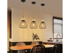 Clearance NETTLIFE Lámpara colgante para mesa de comedor, de metal , 1 llama, estilo retro industrial, madera, cuerda de cáñamo, E27 Negro