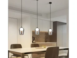 New NETTLIFE Lámpara colgante para mesa de comedor, lámpara colgante vintage de cristal, 1 llama, G9, color , altura ajustable Negro