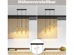 Outlet NETTLIFE Lámpara colgante dorada de 3 bombillas - Lámpara colgante para mesa de comedor E27 Lámpara colgante industrial de metal Negro
