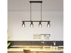 Outlet NETTLIFE Lámpara colgante para comedor, 4 llamas, cristal vintage, E14, para salón y cocina. Negro