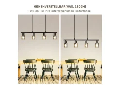 Outlet NETTLIFE Lámpara colgante para comedor, 4 llamas, cristal vintage, E14, para salón y cocina. Negro