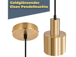 New NETTLIFE Lámpara colgante para mesa de comedor, estilo vintage, 1 llama, dorada, diseño moderno, E27 Dorado