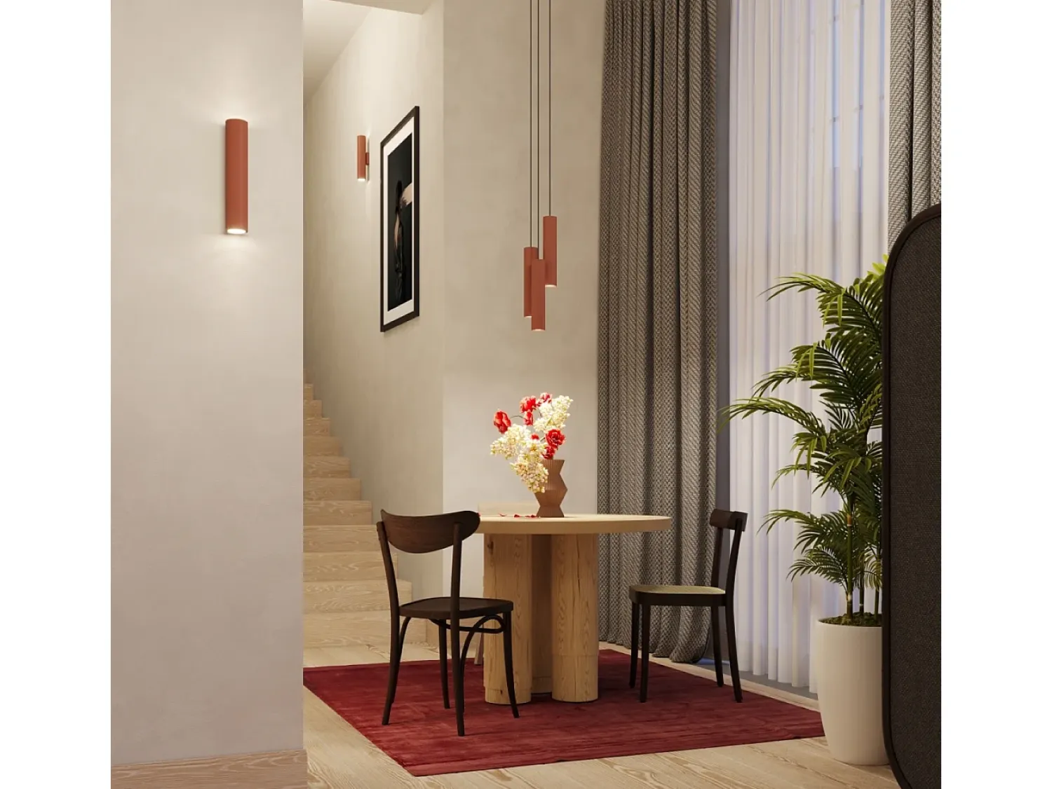Sollux Lighting Lámpara colgante Toris desván de acero - 2 fuentes luminosas 4000K - L.30 x A.105 cm - ocre Rojo