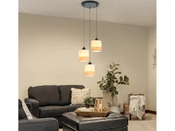 Best NETTLIFE Lámpara colgante vintage para mesa de comedor: 3 luces, pantalla de tela blanca, casquillo E27, estilo retro (bombillas no incluidas) Amarillo