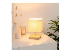 Online Atmosphera Lámpara con base de madera de estilo escandinavo 14.5 x 14.5 x 21 cm Beige