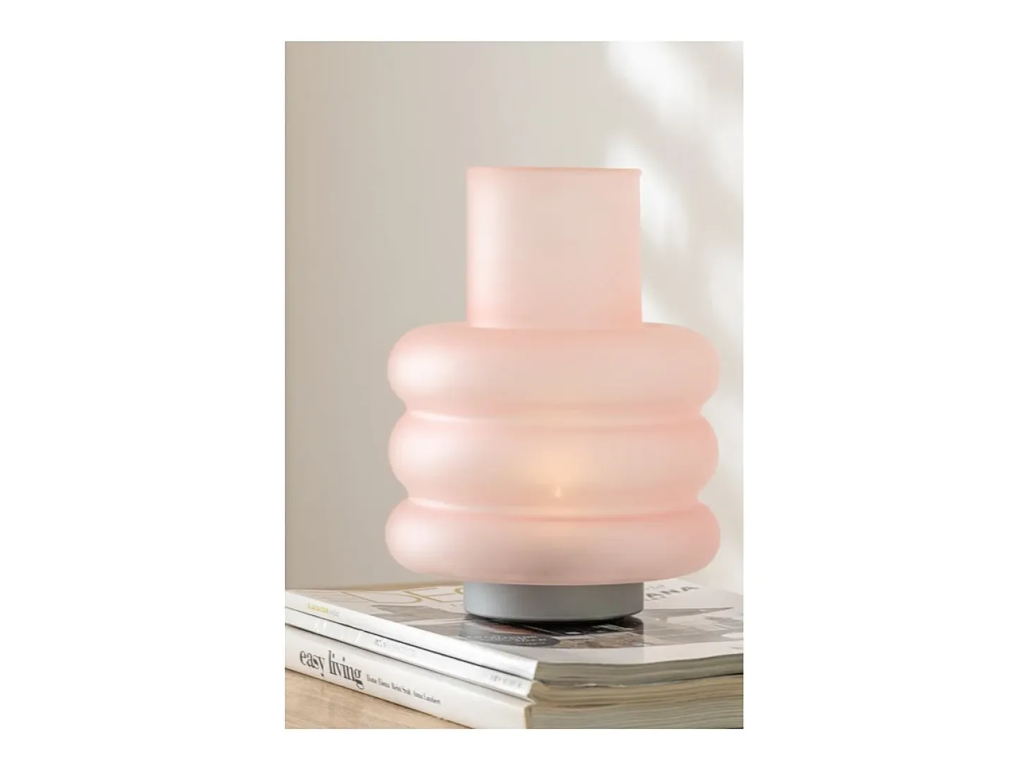 Lámpara con LED de vidrio rosa 17x17x24 cm