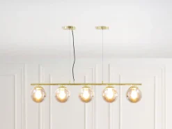 Lámpara de araña de metal y cristal ahumado brillante 5 globos, L. 100 x Alt. 120 cm, Dorado, SOFIA