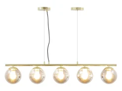 Lámpara de araña de metal y cristal ahumado brillante 5 globos, L. 100 x Alt. 120 cm, Dorado, SOFIA