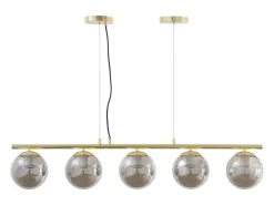Lámpara de araña de metal y cristal ahumado brillante 5 globos, L. 100 x Alt. 120 cm, Dorado, SOFIA