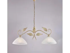 Outlet Lámpara de araña en hierro lacado en con dec. Difusores de oro antiguo y cristal d. 30 alabastro blanco 2 luces L. 96 X 30 Marfil
