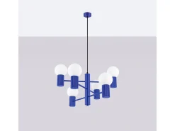 Lámpara De Araña Halo Moderno De Aluminio - 6 Fuentes Luminosas - L.64 X A.230 Cm - Ultramarino