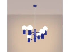 Lámpara De Araña Halo Moderno De Aluminio - 6 Fuentes Luminosas - L.64 X A.230 Cm - Ultramarino