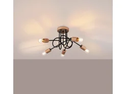 Best Sollux Lighting Lámpara de araña Sparkon minimalista de acero/madera - 5 fuentes luminosas 4000K - L.15 x A.26 cm - /madera natural Negro