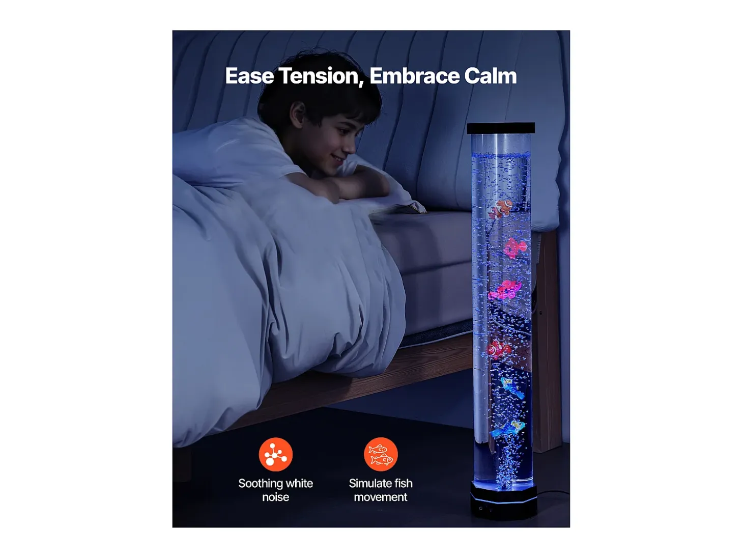 Lámpara de Burbujas SucceBuy con 6 Peces Flotantes, 80 cm, 16 Efectos de Luces Cambiantes de Color, Lámpara de Ambiente para Dormitorio, Salón