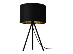 Lámpara de escritorio elegante lámpara de mesa con estilo lámpara de lectura trípode E14 metal tela altura 51 cm negro y dorado 03_0005275