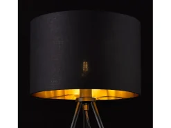Lámpara de escritorio elegante lámpara de mesa con estilo lámpara de lectura trípode E14 metal tela altura 51 cm negro y dorado 03_0005275