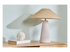 Miliboo Lámpara De Mesa^Lámpara de mesa blanca de cerámica con pantalla de mimbre H47 cm JUNI Blanco