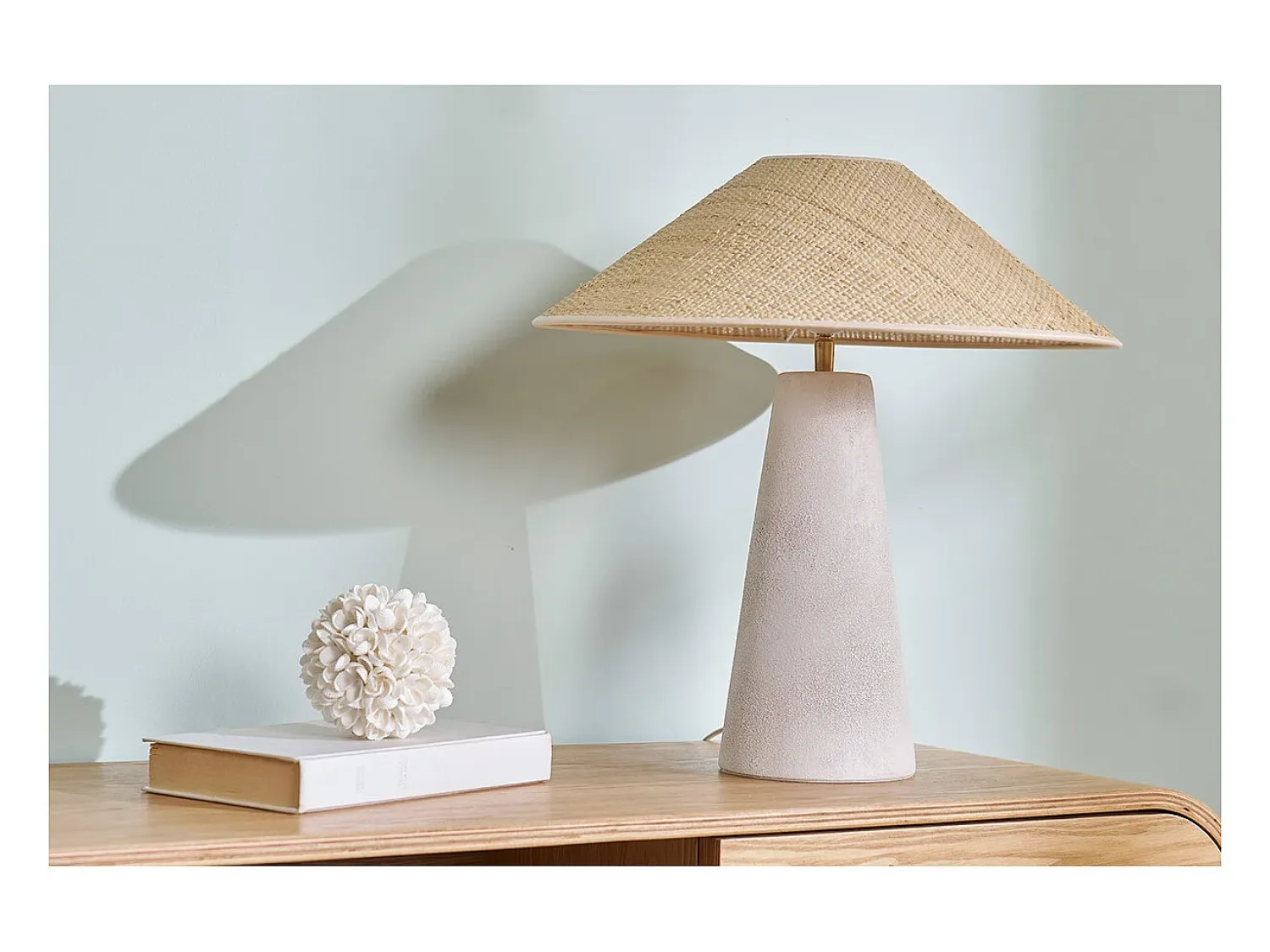 Miliboo Lámpara De Mesa^Lámpara de mesa blanca de cerámica con pantalla de mimbre H47 cm JUNI Blanco