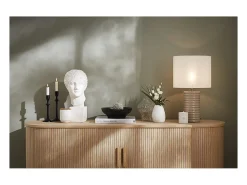 Lámpara de mesa de cerámica esmaltada color topo con pantalla de color crudo BERRO