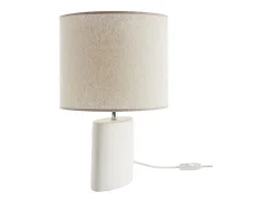 Lámpara de mesa de cerámica blanca mate con pantalla de lino natural TIGA