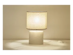 Lámpara de mesa de cerámica blanca mate con pantalla de lino natural TIGA