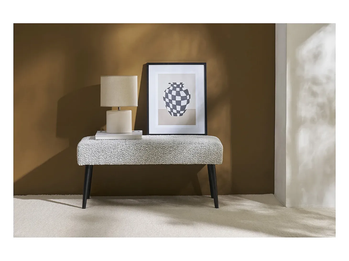 Lámpara de mesa de cerámica blanca mate con pantalla de lino natural TIGA