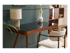 Miliboo Lámpara De Mesa^Lámpara de mesa de cerámica color mate con pantalla de lino natural TIGA Topo