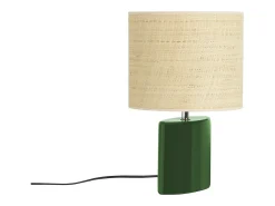 Lámpara de mesa de cerámica verde oscuro con pantalla de rafia natural 40 cm TIGA