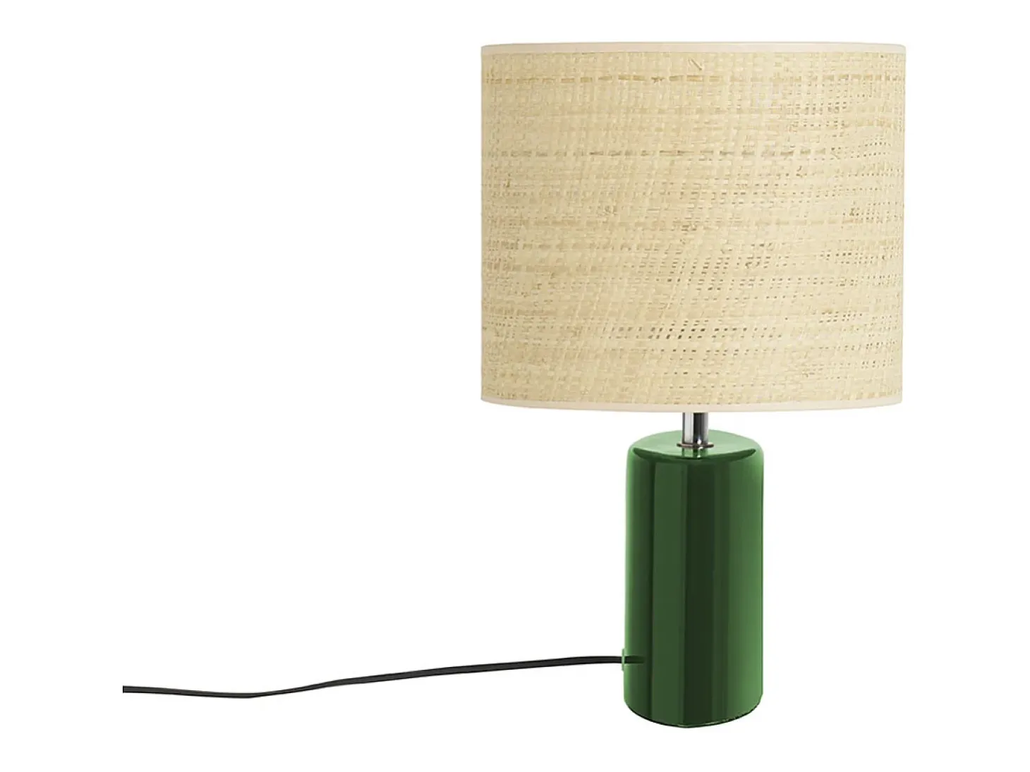Lámpara de mesa de cerámica verde oscuro con pantalla de rafia natural 40 cm TIGA