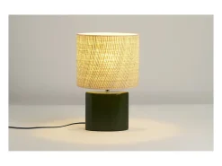 Lámpara de mesa de cerámica verde oscuro con pantalla de rafia natural 40 cm TIGA