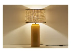 Online Miliboo Lámpara de mesa de cerámica esmaltada amarilla con pantalla de rafia BERRO Amarillo