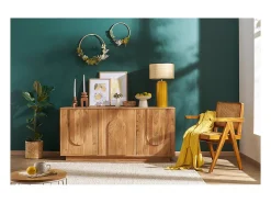 Online Miliboo Lámpara de mesa de cerámica esmaltada amarilla con pantalla de rafia BERRO Amarillo