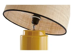 Online Miliboo Lámpara de mesa de cerámica esmaltada amarilla con pantalla de rafia BERRO Amarillo