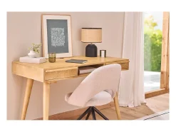 Miliboo Lámpara De Mesa^Lámpara de mesa de cerámica negra con pantalla de rafia 35 cm ROCHA Negro