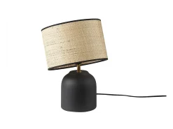 Miliboo Lámpara De Mesa^Lámpara de mesa de cerámica negra con pantalla de rafia 35 cm ROCHA Negro