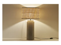 Miliboo Lámpara De Mesa^Lámpara de mesa de cerámica esmaltada color topo con pantalla de rafia MAJES Crema