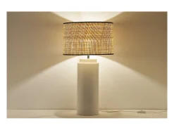 Lámpara de mesa de cerámica esmaltada blanca con pantalla de rafia natural 64 cm MAJES