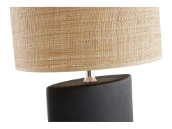 Miliboo Lámpara De Mesa^Lámpara de mesa de cerámica negra mate con pantalla de rafia TIGA Negro