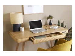 Miliboo Lámpara De Mesa^Lámpara de mesa de cerámica negra mate con pantalla de rafia TIGA Negro