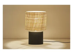 Miliboo Lámpara De Mesa^Lámpara de mesa de cerámica negra mate con pantalla de rafia TIGA Negro