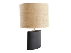 Miliboo Lámpara De Mesa^Lámpara de mesa de cerámica negra mate con pantalla de rafia TIGA Negro